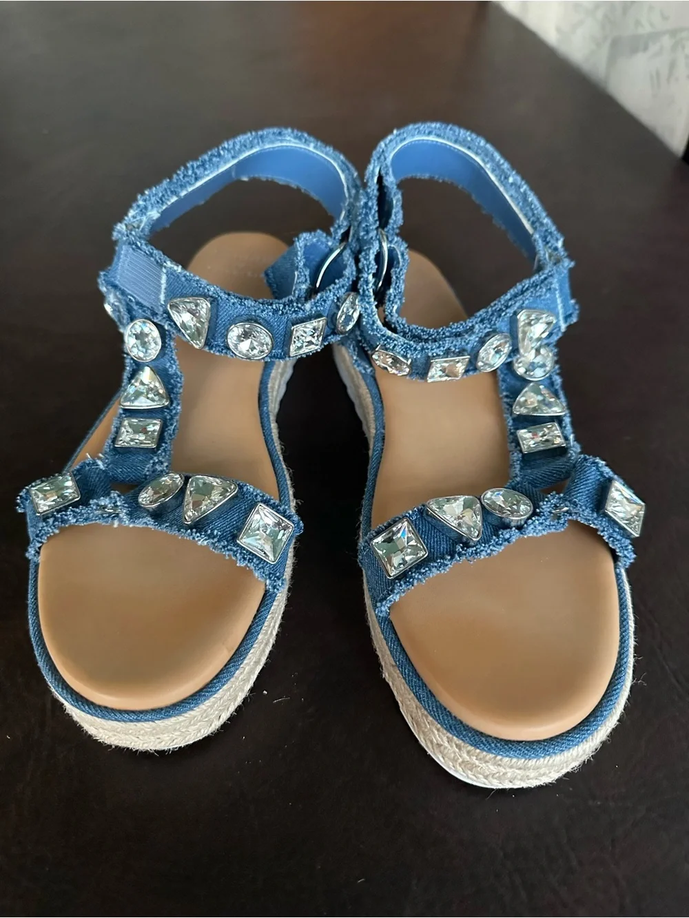DANNIJO Denim Blue Jeweled Platform Sandals